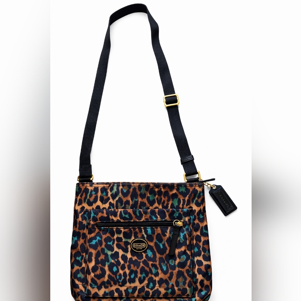 🐆Coach Leopard Animal Print Nylon Crossbody Bag | Safari Print Adjustable Strap